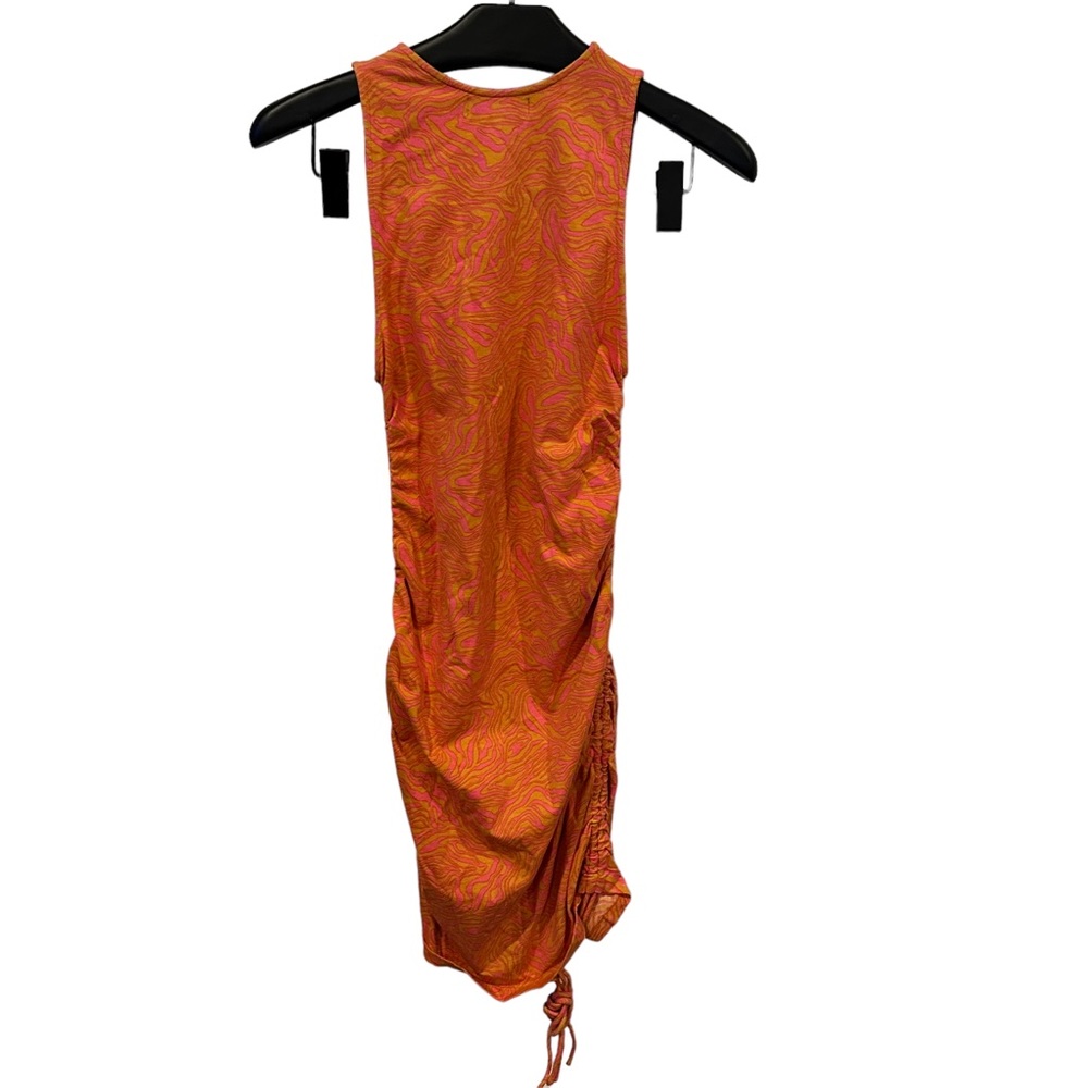 MOTEL NWT ARDILLA MINI DRESS TRIPPY WAVE TANGERINE PINK ruching bodycon groovy - Picture 4 of 7